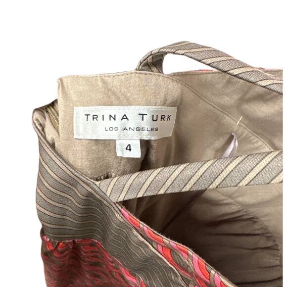 Trina Turk Dress Size 4 Pink Red Geometric Silk Printed - Picture 6 of 8
